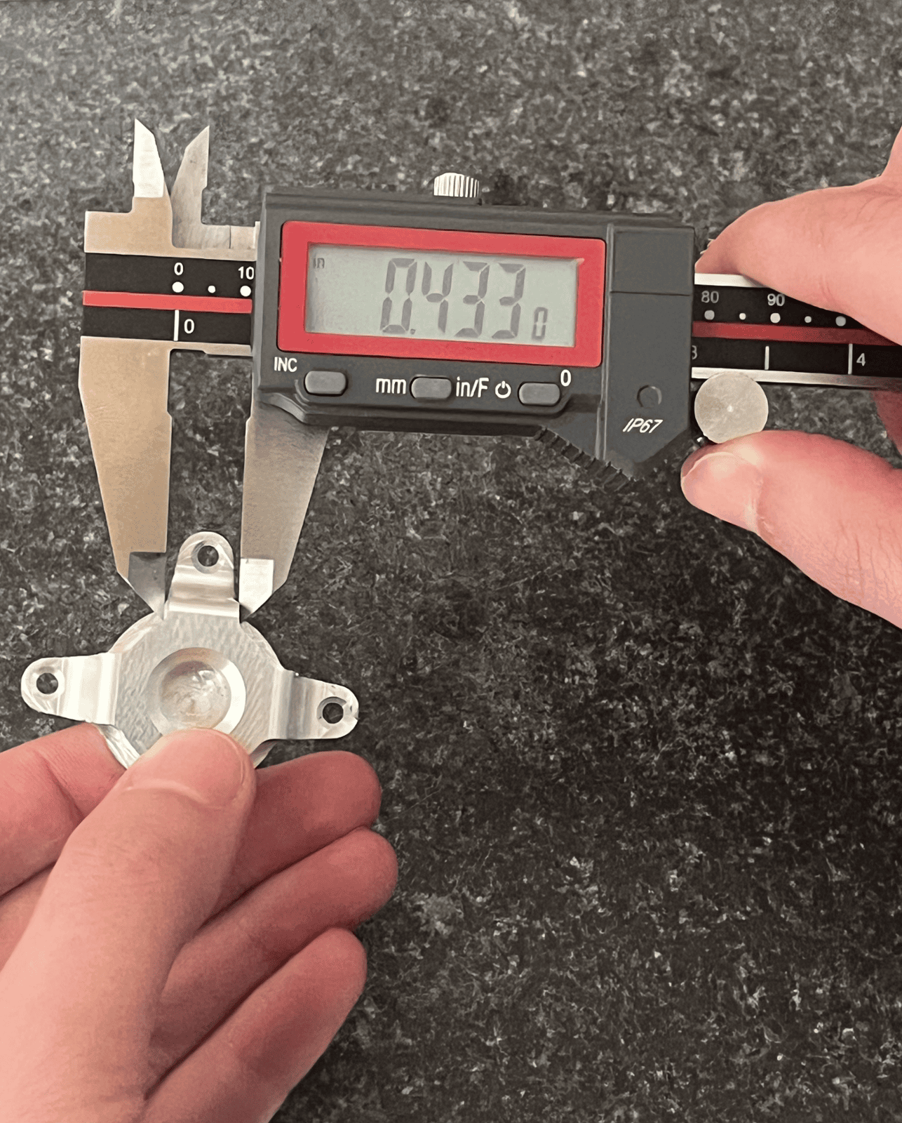 Precision measuring tools for quality inspection of CNC machined aluminum part